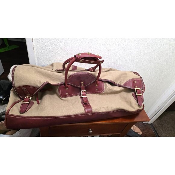 J.W. Hulme Co. Canvas & Leather Duffel Bag Brass Hardware Personalized Monogram - Picture 2 of 13